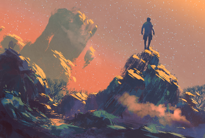 Desktop graphicstock man standing on top of the hill watching the starsillustration painting ryjldy1eoqx