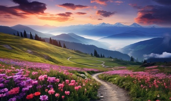 Influex store beautiful nature mountain scenery with flowers free photo